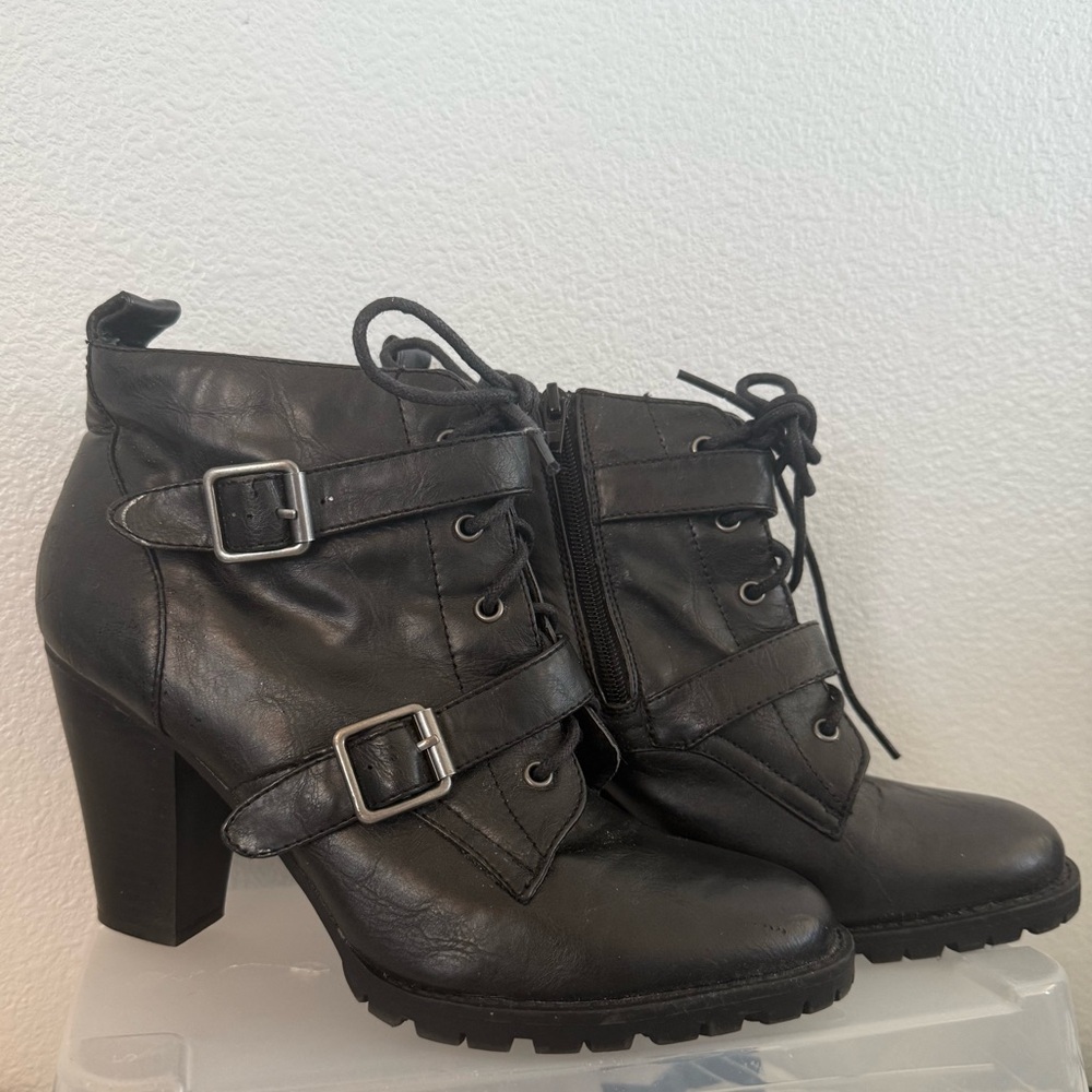 Madden Girl Black Ankle Booties with Buckle Detail Size 10